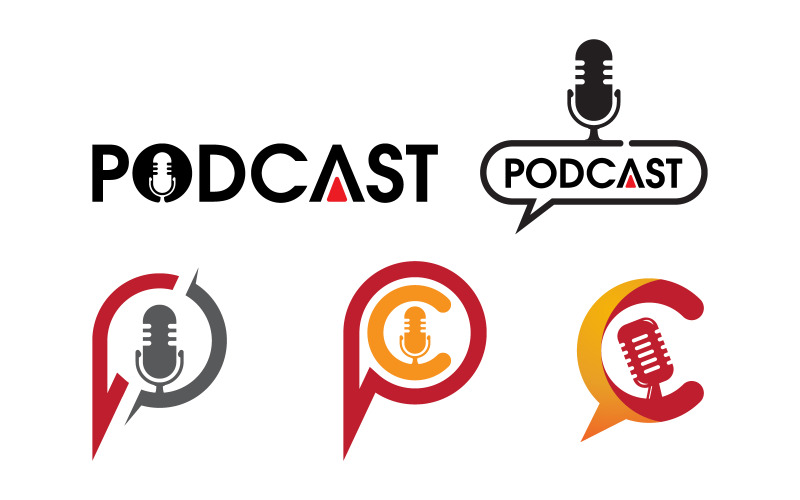 Microfono icona vintage logo Podcast Vector design illustrazione Template v.1