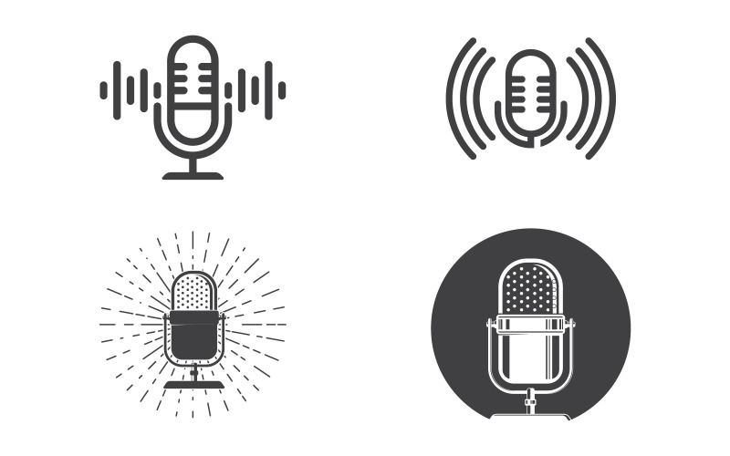 Microfoon vintage pictogram logo Podcast Vector ontwerp illustratie Template v.4