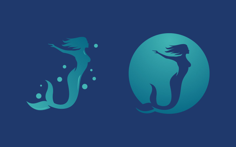Modèle de conception de logo d'icône vectorielle de silhouette de sirène de beauté v.6