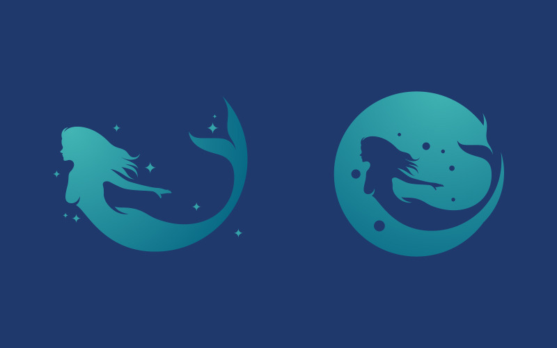 Modello di progettazione del logo dell'icona vettoriale della silhouette della sirena di bellezza v.1