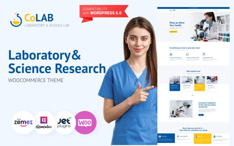 CoLab — тема WordPress для научных исследований и лабораторий, предназначенная для веб-сайтов медицинских лабораторий.