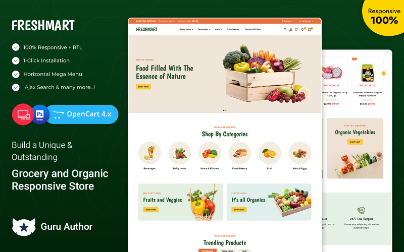 FreshMart – Tema Opencart responsivo para tiendas de comestibles y productos orgánicos