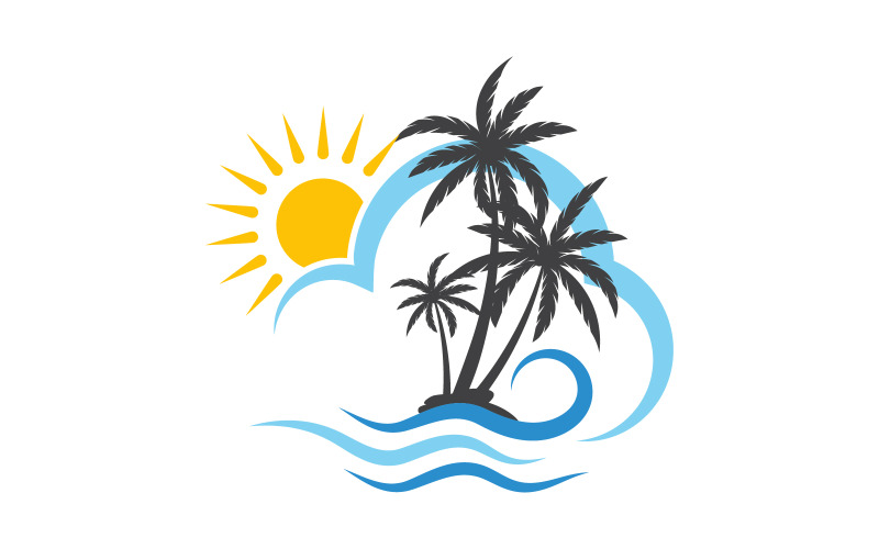 Ícone de palmeira viagem de férias água praia verão logotipo modelo ilustração vetorial v.8