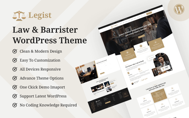 Legist - Thème WordPress pour portfolio personnel de droit et d'avocat