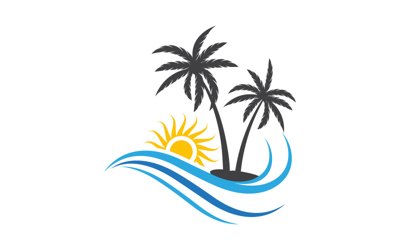 Palmträd ikon semester resa vatten strand sommar logotyp mall vektor illustration v.10