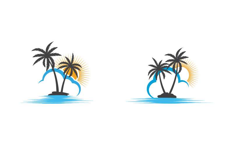 Palmträd ikon semester resa vatten strand sommar logotyp mall vektor illustration v.2