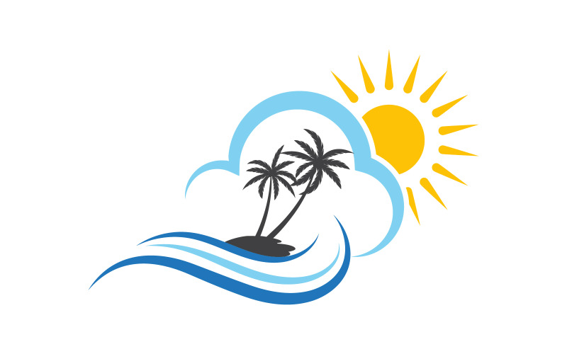 Palmträd ikon semester resa vatten strand sommar logotyp mall vektor illustration v.6