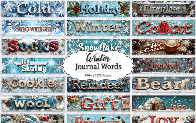 Utskrivbart Junk Journal Winter Word Bundle