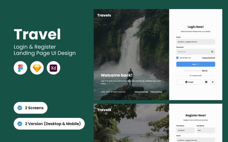 Diseño de formulario de registro e inicio de sesión para viajes