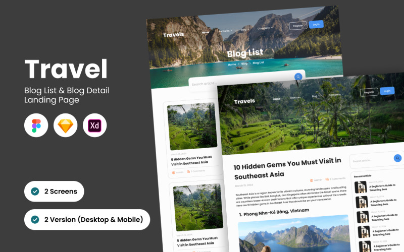 Diseño de página de destino para blogs de viajes