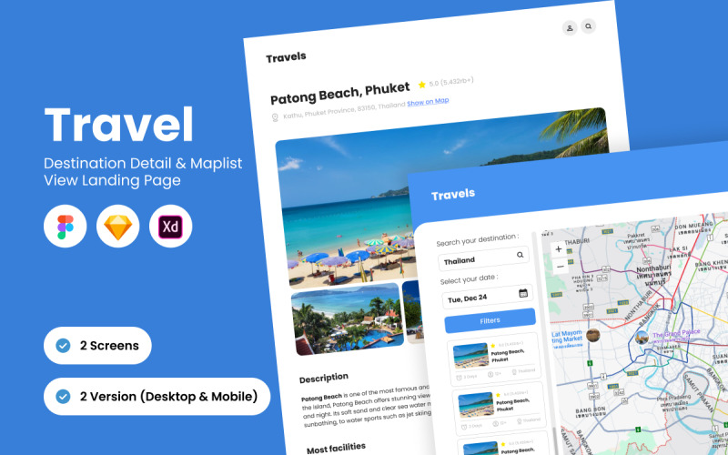 Reiseziel und Kartenliste Landingpage