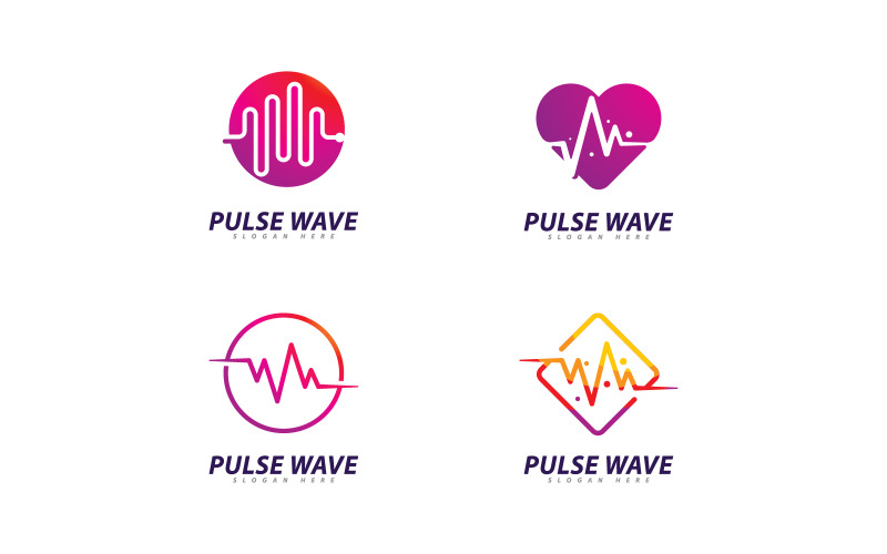 Logo Pulse Wave Vector. Modello di progettazione del concetto di logo di onde sonore creative 14