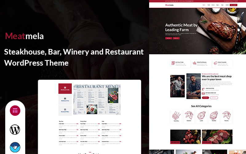 Meatmela - Steakhouse, Bar, Et, Şarap Evi ve Restoran WordPress Teması