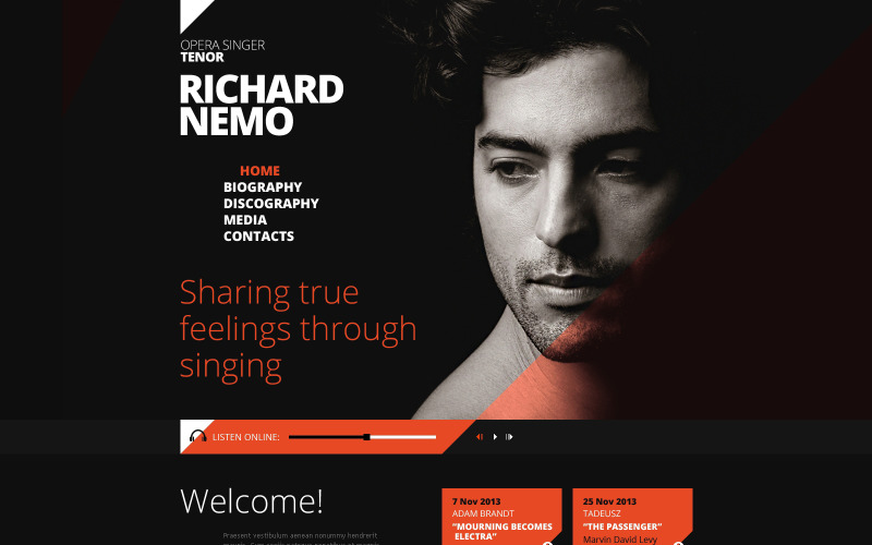 Modello di sito Web reattivo del cantante