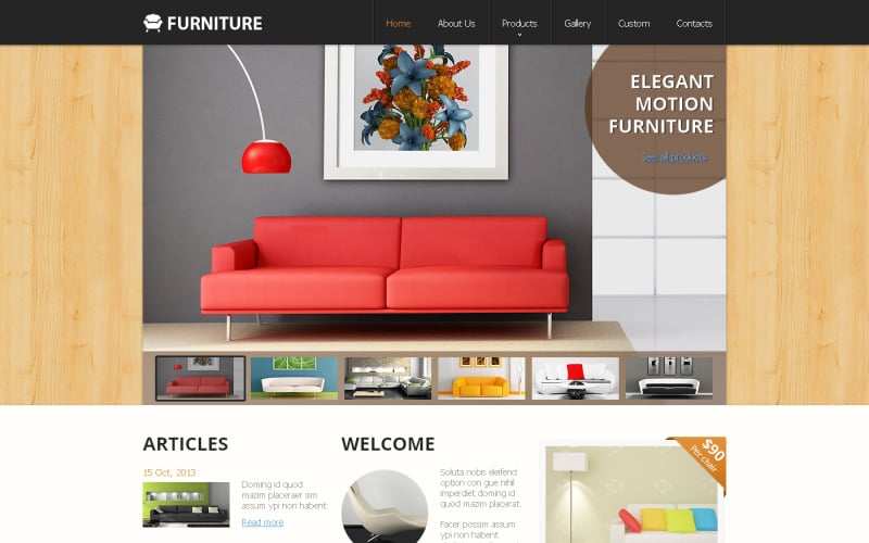 Plantilla de sitio web adaptable de muebles