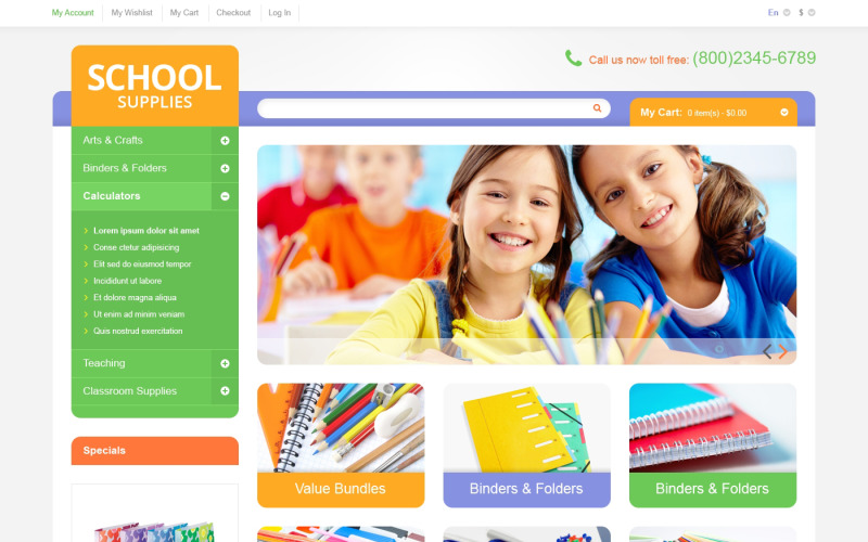 Tema educacional de materiais escolares magento