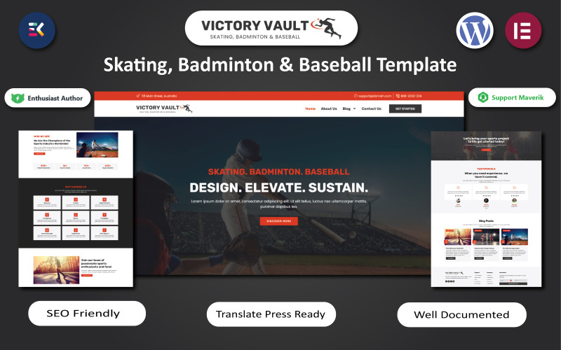 Victory Vault - Modèle WordPress Elementor pour le patinage, le badminton et le baseball