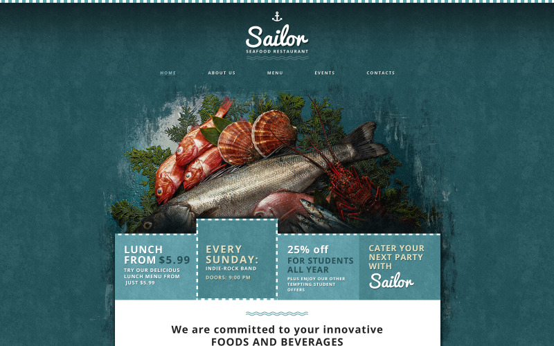 Адаптивный шаблон сайта ресторана морепродуктов