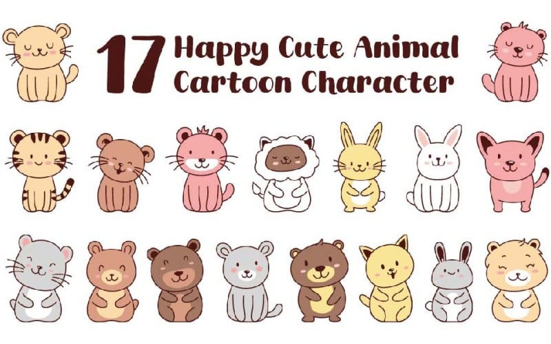 17 Happy roztomilé zvíře kreslená postavička