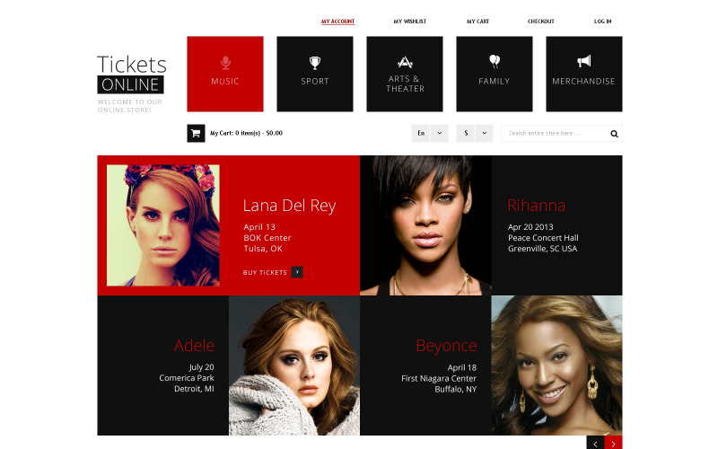 Strona z biletami Responsive Magento Theme