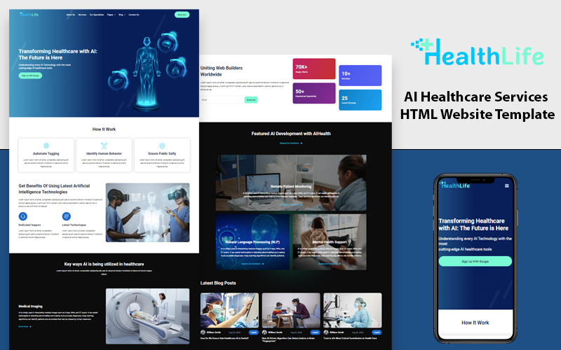 Modèle de site Web HTML pour les services de santé AI