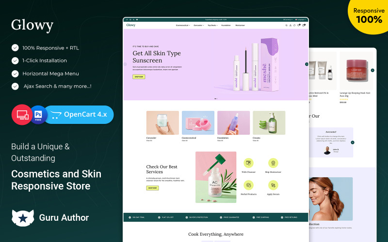 Glowy - 化妆品和护肤美容响应式 Opencart 主题