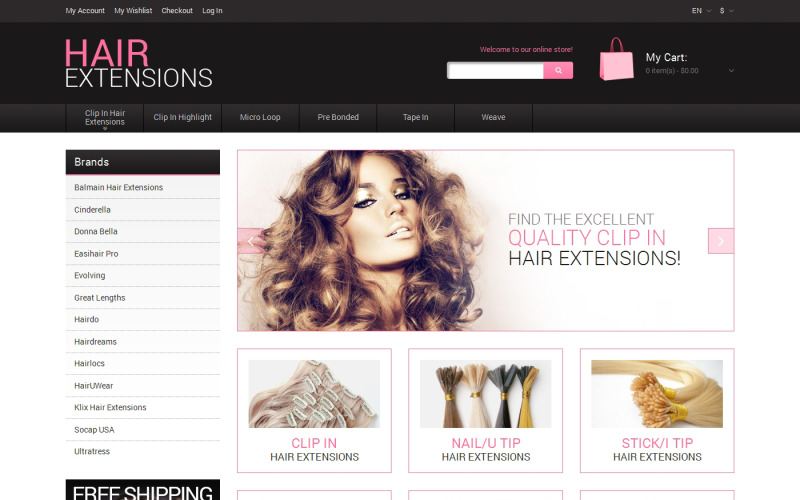 Extensiones de cabello natural Tema Magento