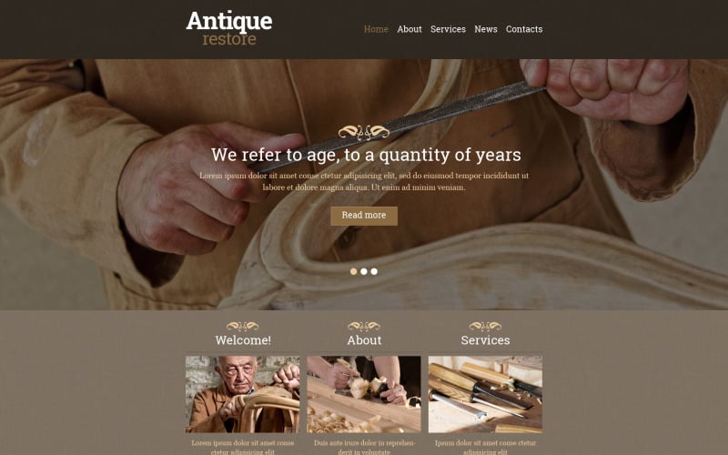 Modello di sito Web reattivo del negozio di antiquariato