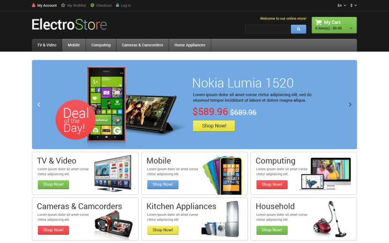электро товары magento тема