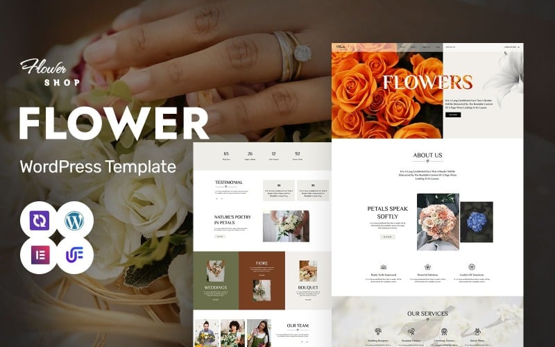 Flower Shoop - 优雅花店、婚礼鲜花和装饰 WordPress Elementor 主题