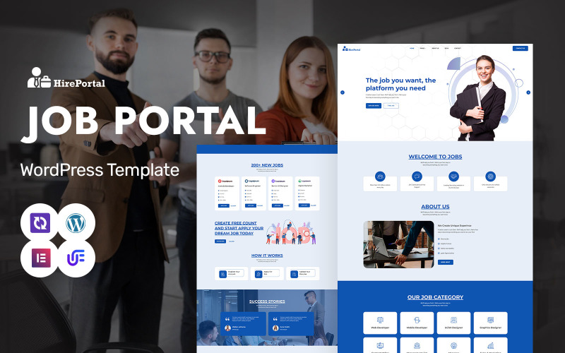 Portail d'embauche - Portail d'emploi professionnel, tableau d'offres d'emploi et thème WordPress Elementor pour services d'emploi