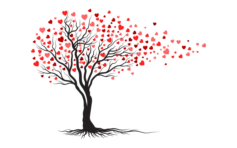 Modèle de conception d'illustration vectorielle d'amour de branche d'arbre v.4