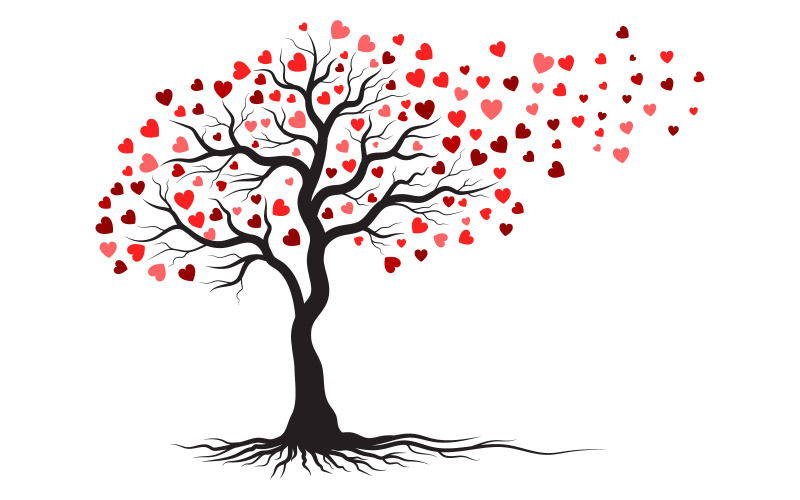 Modello di progettazione dell'illustrazione vettoriale dell'amore del ramo dell'albero v.3