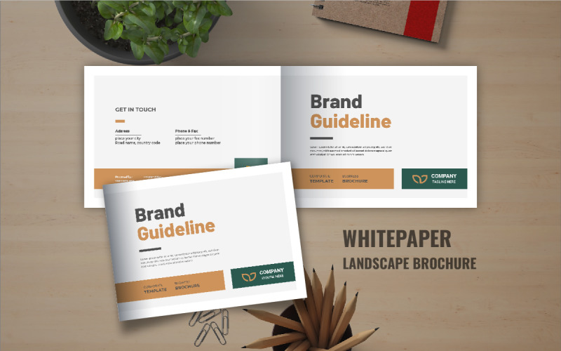 Márkastílus-irányelv brosúra, logó-iránymutatás vagy tájkép márka kézikönyve brosúra sablonterve