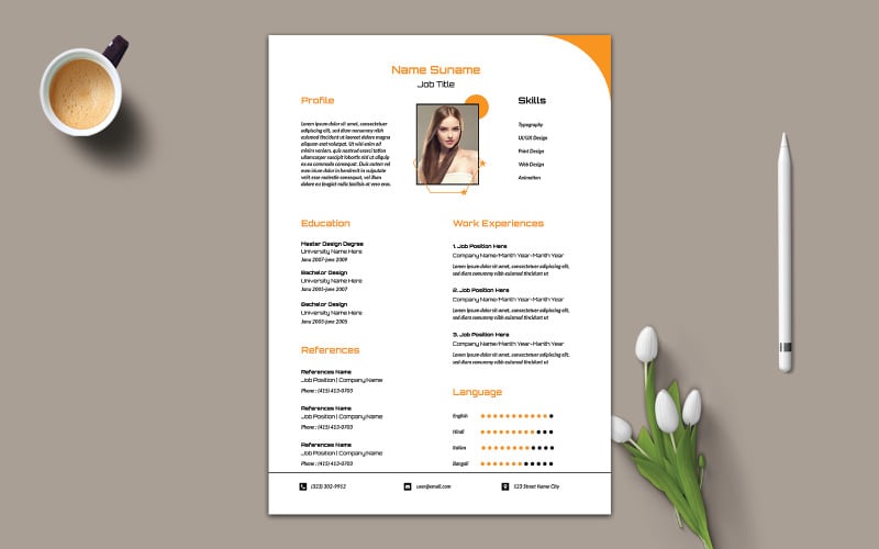 Elegant White And Mustard Color Resume Template