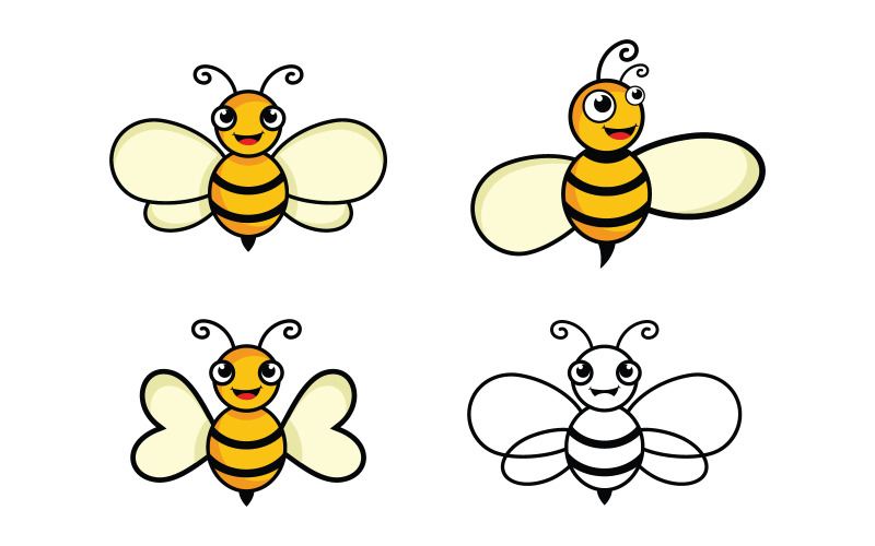 Djur söta bee vektor ikon illustration designmall v.9