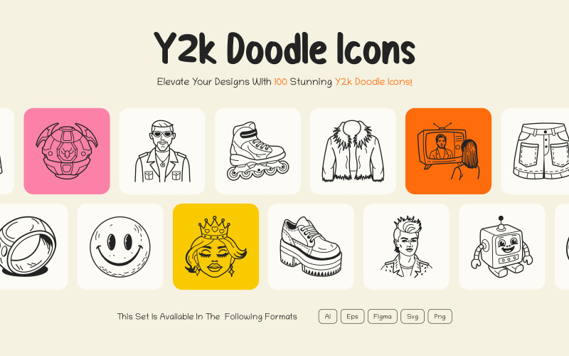 Y2k ručně kreslenou doodle sada