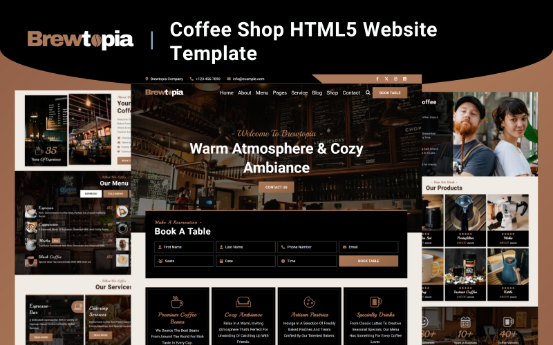 Brewtopia - Coffee Shop HTML5 webbplatsmall
