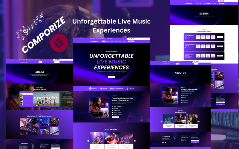 Comporize – Kit modello Elementor per portfolio di artisti e marchi musicali