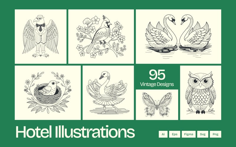 Ilustrações de pássaros vintage