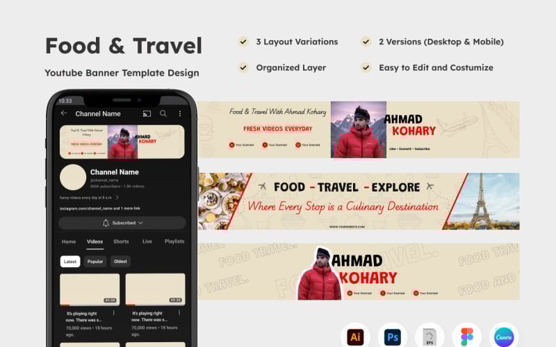 YouTube Banner for Food and Travel Enthusiasts