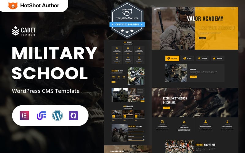 军校学员学院 - 军事学院，军事教育和军队训练 WordPress Elementor 主题