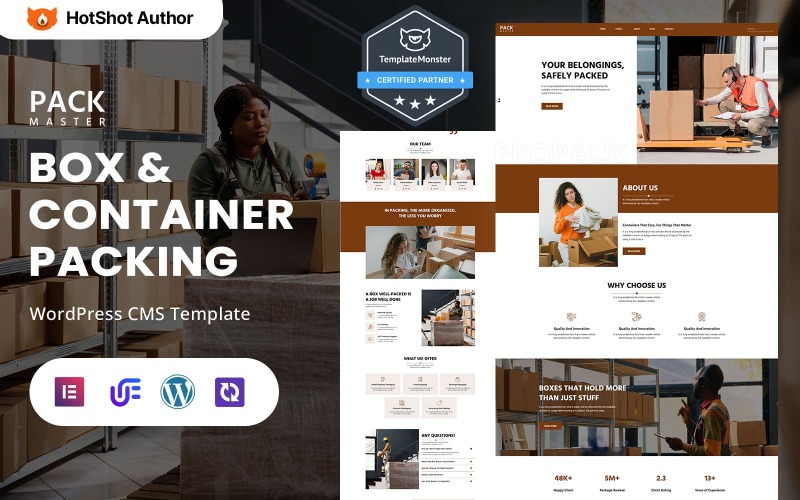PackMaster - Thème WordPress Elementor pour services d'emballage de boîtes et de conteneurs