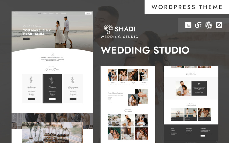 Shadi - 婚礼工作室、摄影和摄像 WordPress Elementor 主题