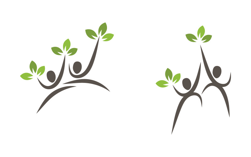 Gezonde mensen leven met boom en blad concept logo ontwerp sjabloon v.1