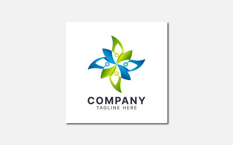 Abstraktní květina technologie barevné logo šablona.