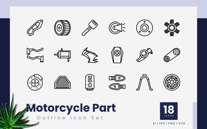 Motorfiets onderdeel omtrek icoon set