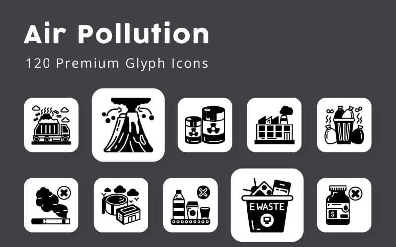 Air Pollution Glyph Icons Pack