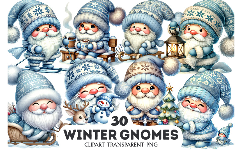 Simpatici gnomi invernali. Clipart, PNG.