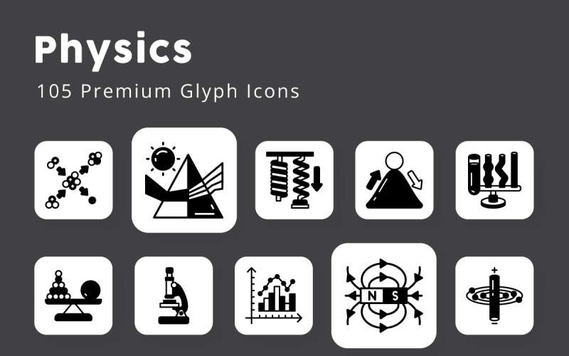 Fysica Glyph-pictogrammenpakket Vector